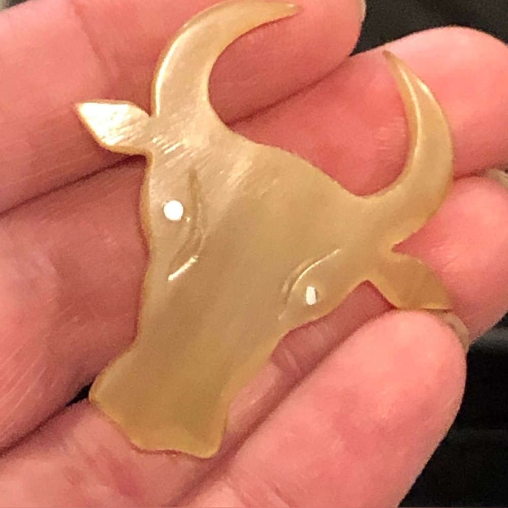 Carved Horn Brooch Steer Head